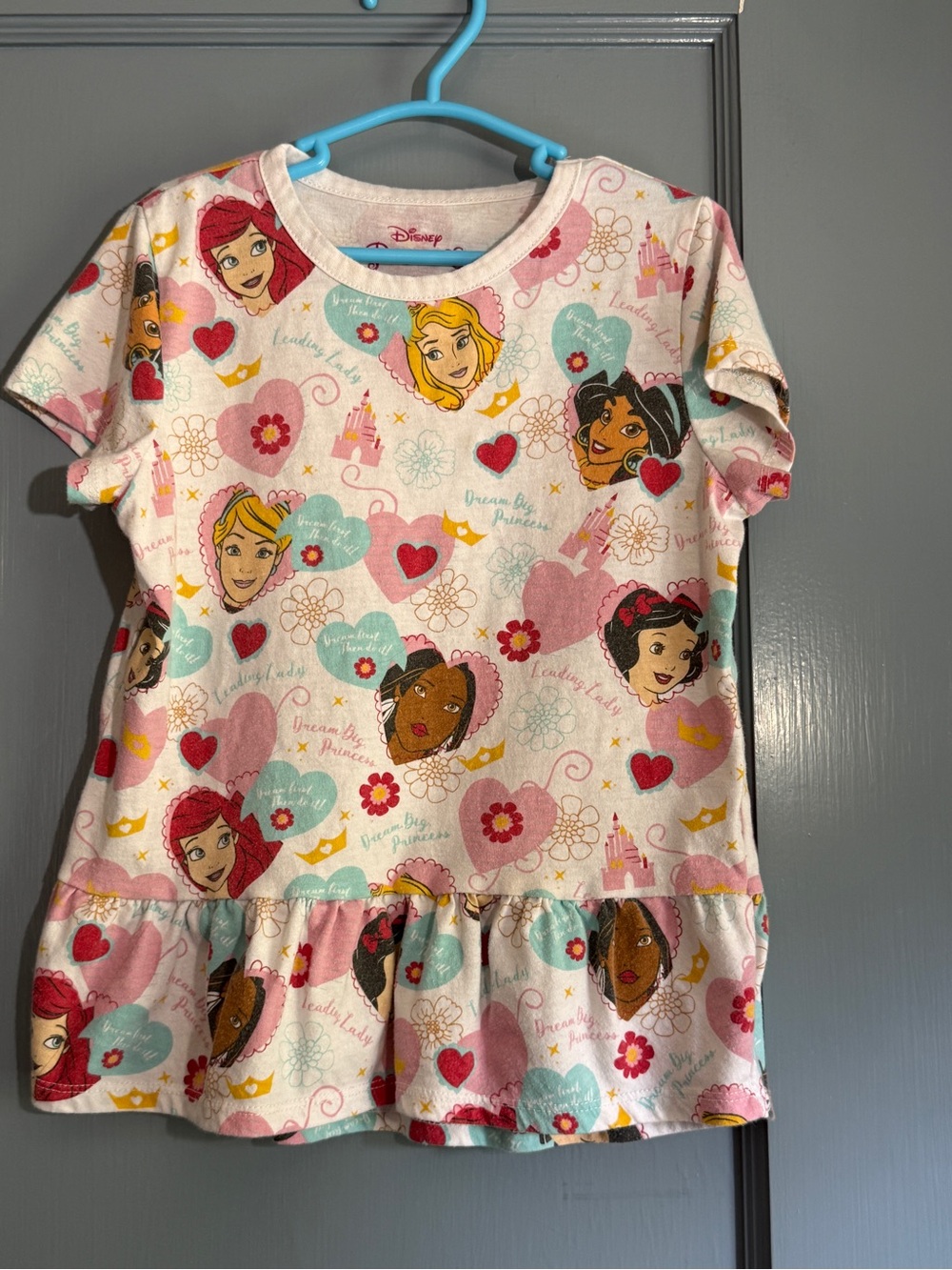 Disney Pink Multicolor Princess Print Peplum Top